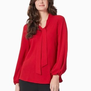 Kasper Tie Neck Long Sleeve Red Blouse Size M